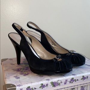 NINE WEST Sling Back Black Heels Size 9.5